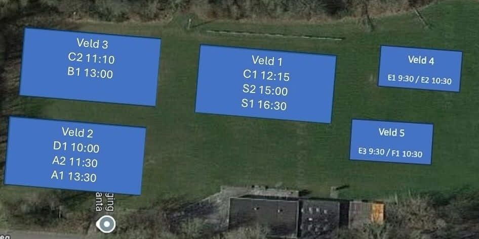 Veldindeling voor als zaterdag etc..
